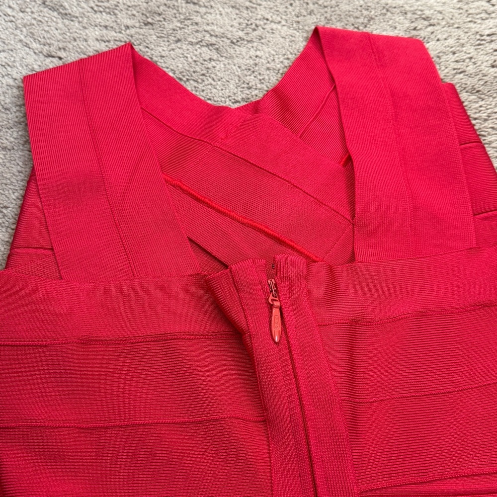 Herve Leger Red Stella Cross Front Bandage Dress - Picture 7 of 10